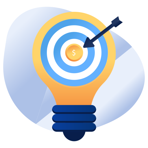 Icône d’une ampoule avec une cible, représentant des solutions IA stratégiques pour entreprises.