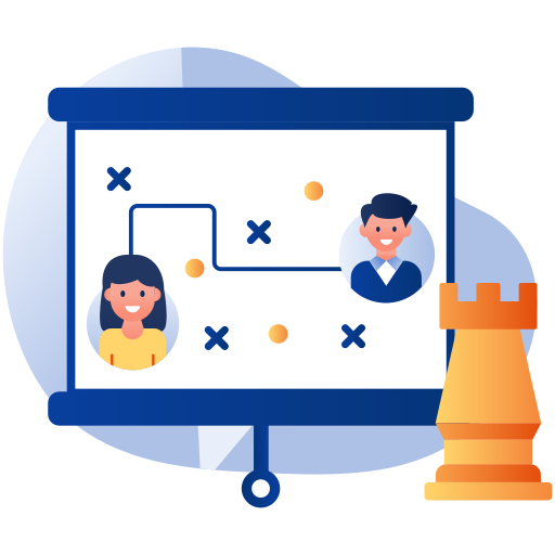 Icône d’un écran avec des graphiques, représentant le soutien aux projets collaboratifs.